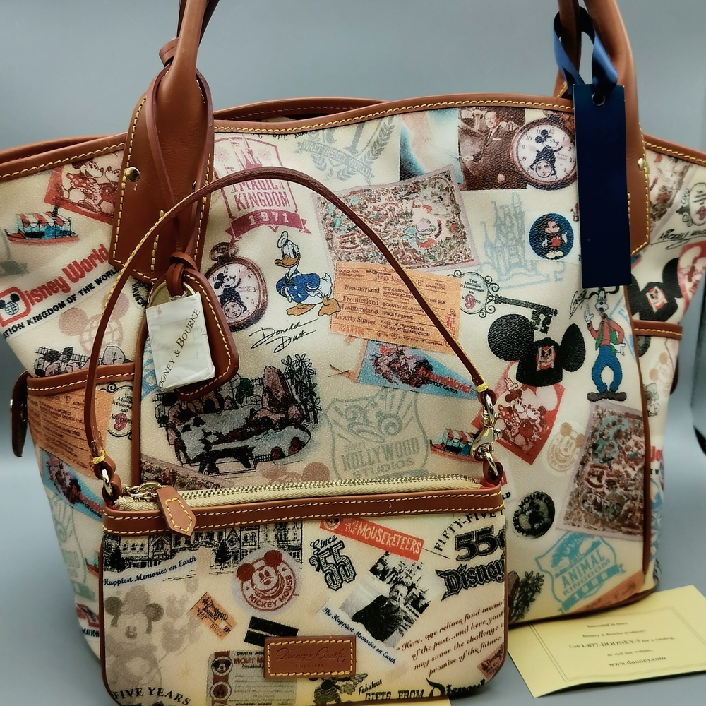 Dooney & Bourke Disney Print Tote and Crossbody - Brown and Cream